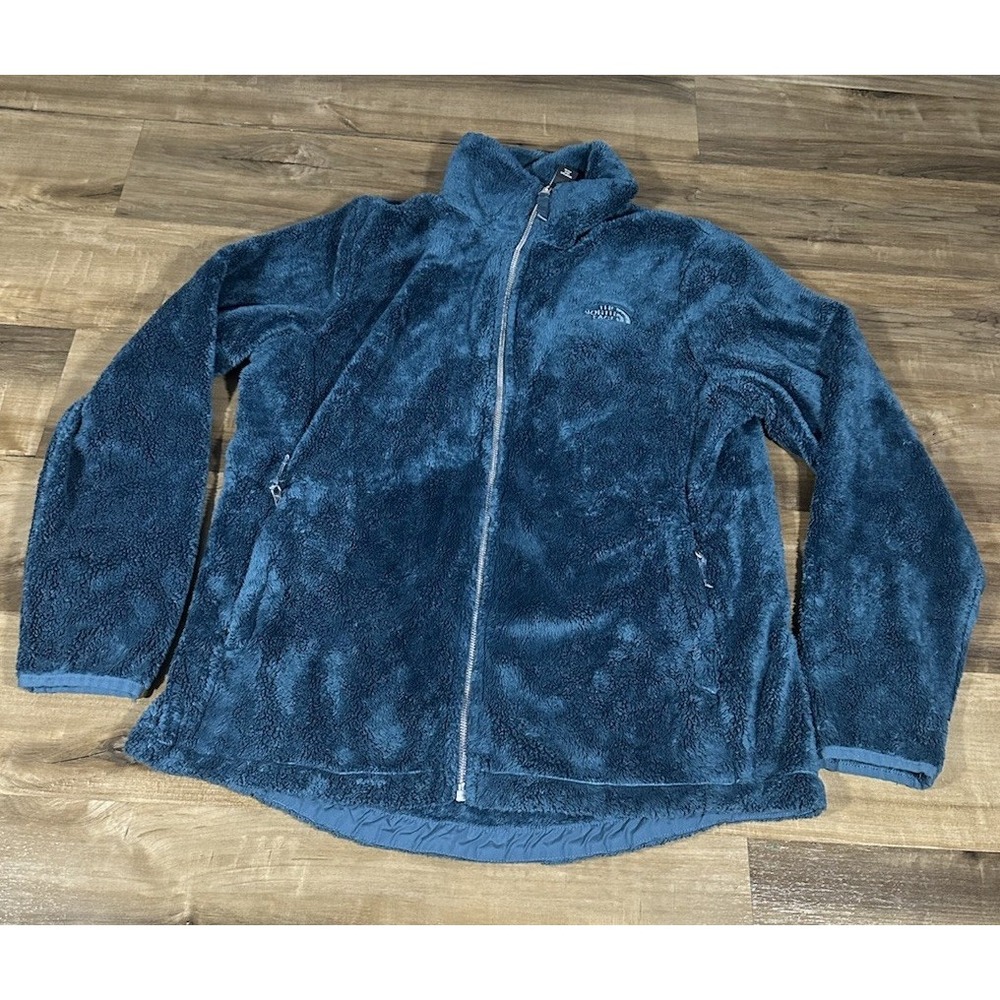 The North Face Womens Fuzzy Teddy Fleece Jacket Greenish Blue Full Zip Size L